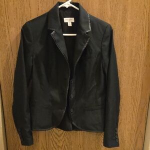 Women's Isaac Mizrahi Blazer Black With Faux Leather Trim